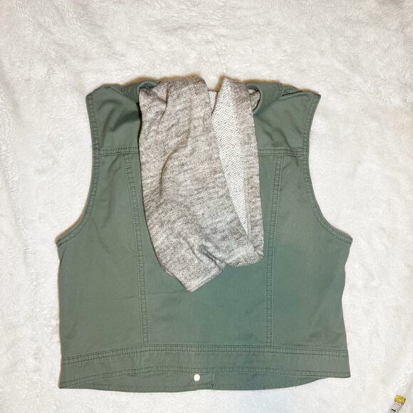 Wallflower Olive Green Denim Hooded Utility Vest Size Large - Picture 2 of 12